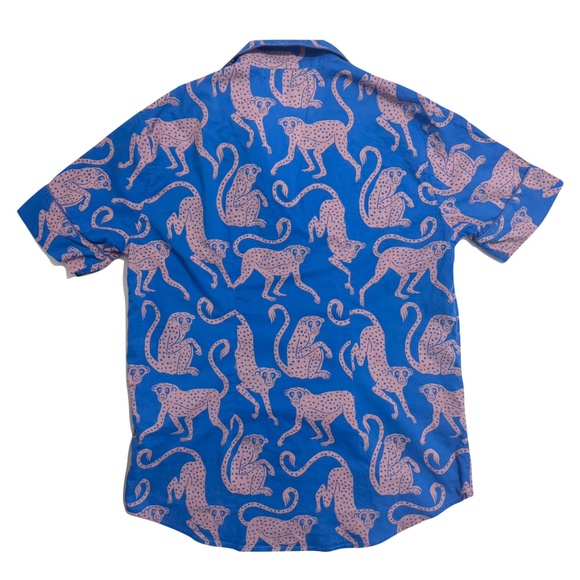 Desmond & Dempsey Monkey Pajama Short Set Chango Blue/Pink Size Large - Picture 8 of 16